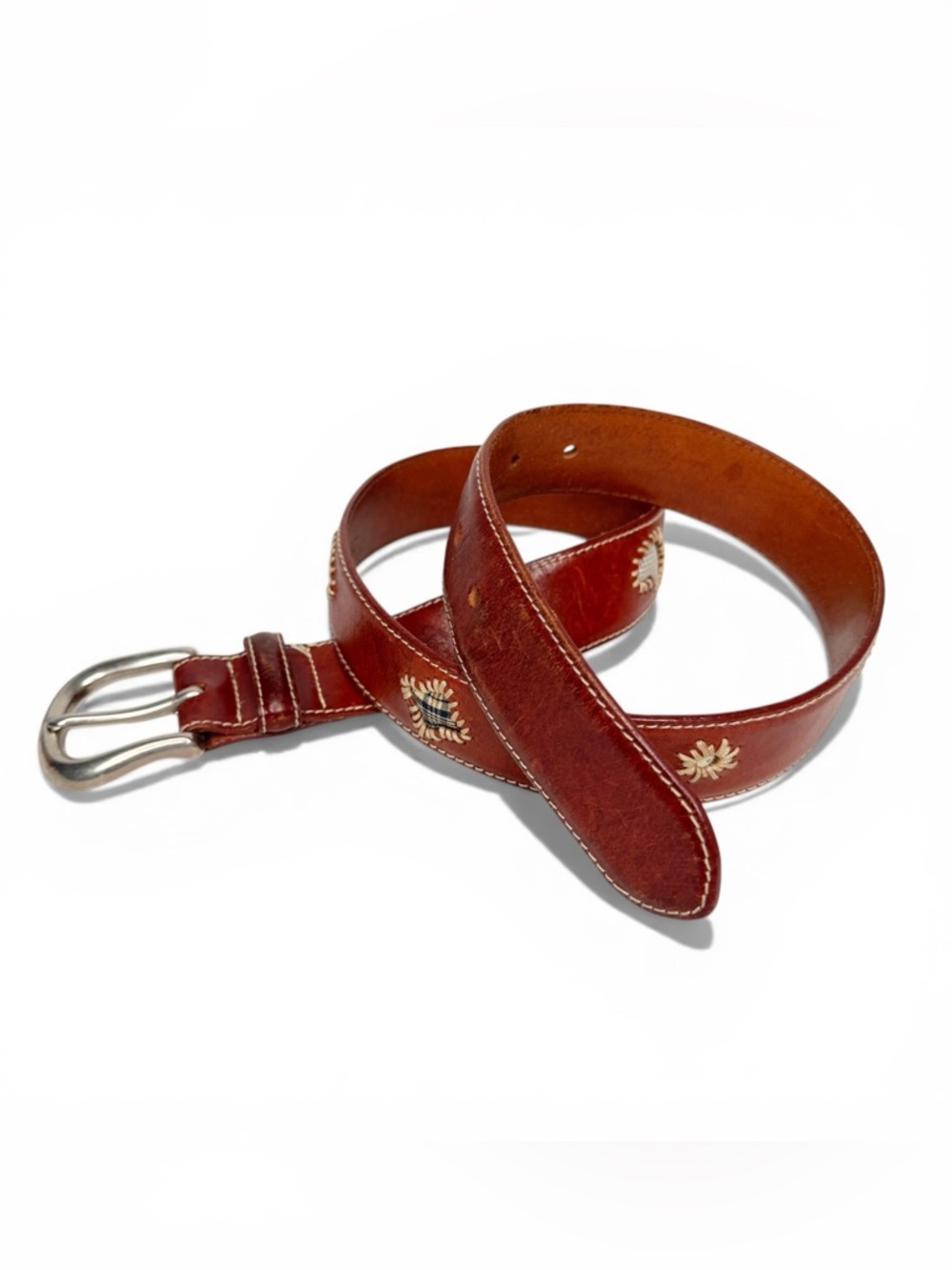 Fossil Brown Leather Patchwork Detail Belt Size L